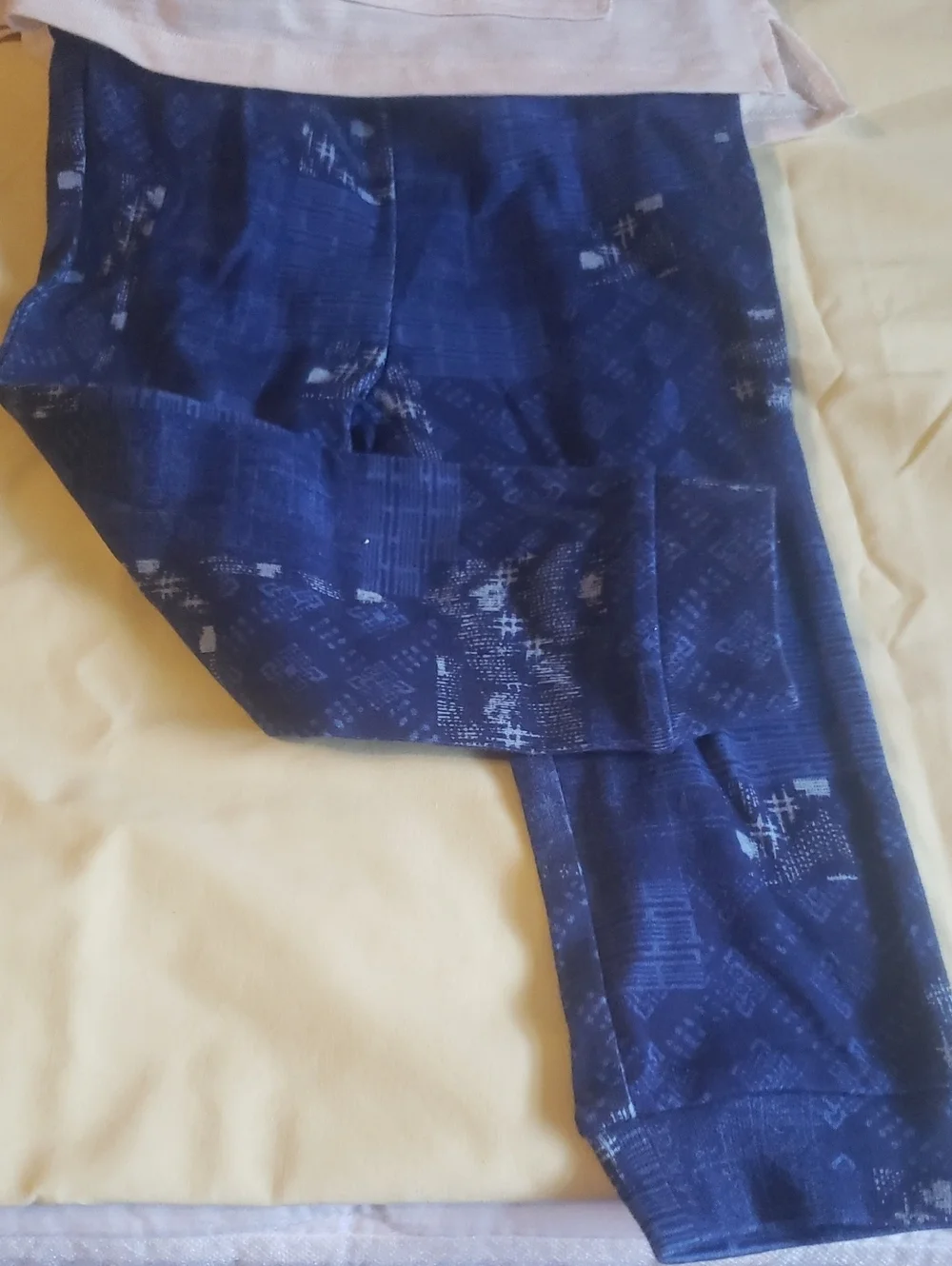 Old Navy Cream Hoodie with Navy Blue Patterned Leggings